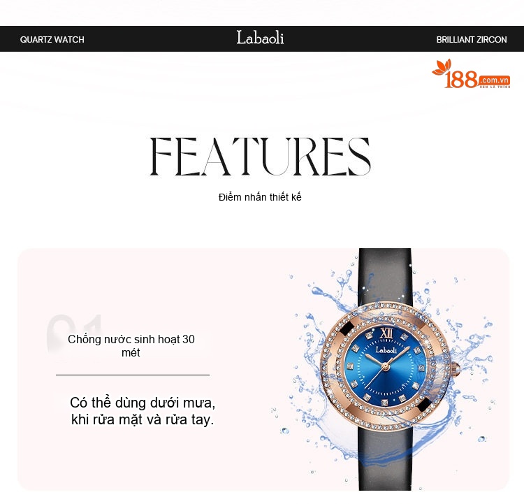 Đồng Hồ Nữ Labaoli Đính Đá Chống Nước Mặt Thạch Anh Màu Đỏ, Trắng, Xanh, Đen... chi tiết 8