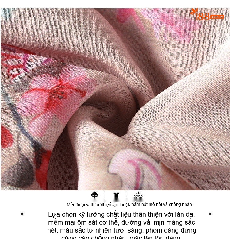 Váy liền thân Nữ Lụa Gấm Họa Tiết Hoa Nhí Cổ Điển Thanh Lịch chi tiết 8