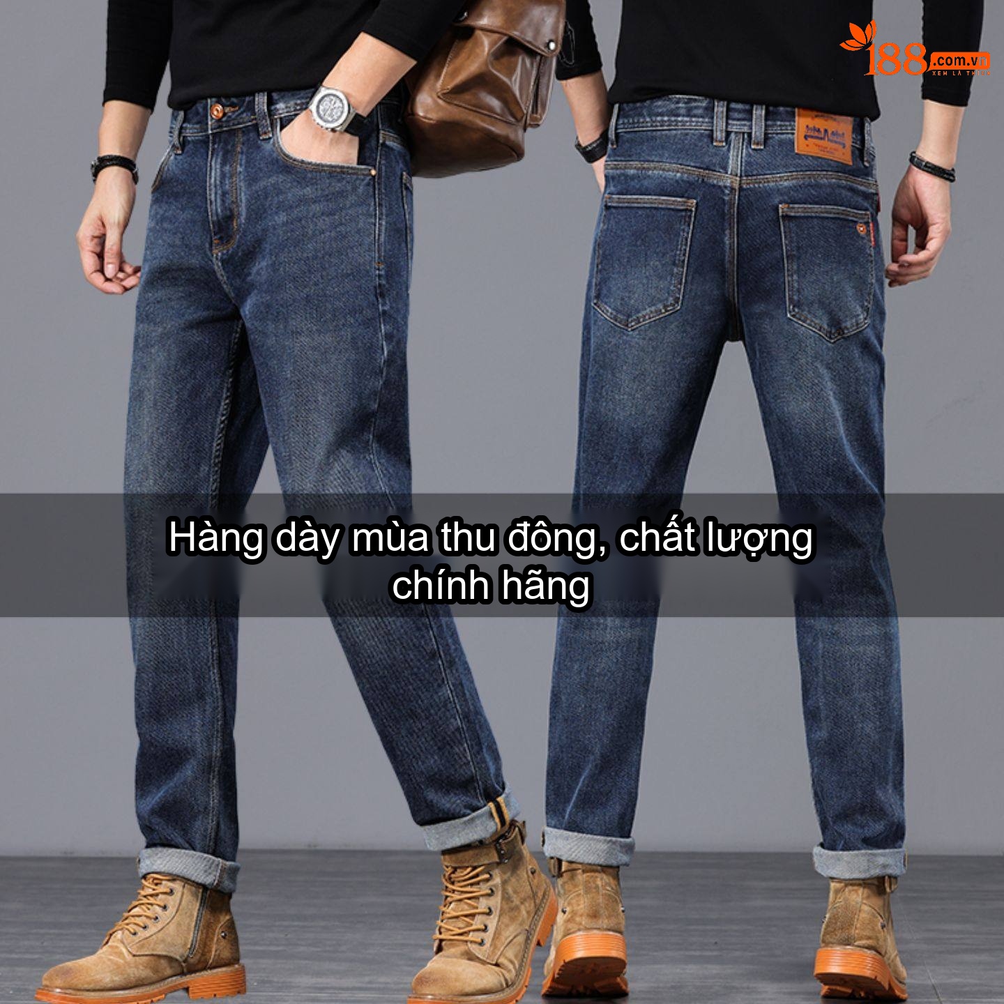 Quần Jeans Nam Ống Đứng Cao Cấp Dáng Ôm Vừa Vặn Màu Xanh Denim