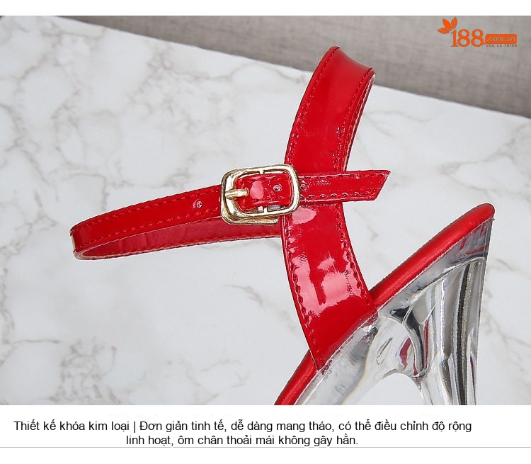 Giày Sandal Cao Gót Nữ Quai Chéo Gót Trong Suốt Gót Cao 11cm Màu Đen, Đỏ, Trắng, Hồng... chi tiết 8