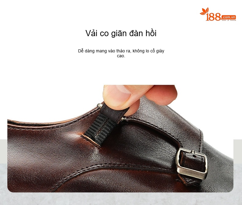 Giày Monkstrap Khóa Cài Nam Da Bò Mũi Vuông Chiều Cao Đế Khoảng 3cm Màu Đen, Nâu chi tiết 5