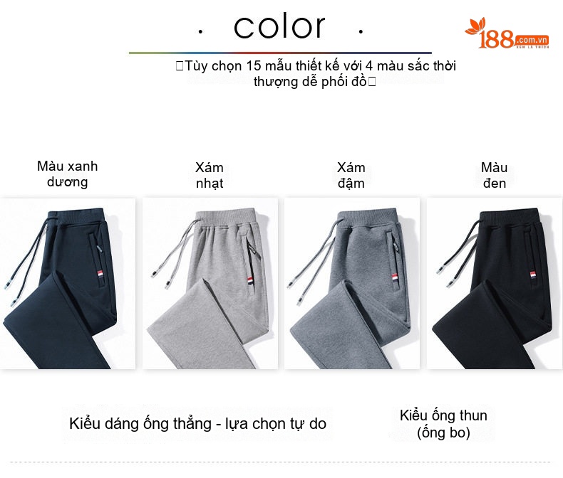 Quần dài nam ống bo dáng rộng lót lông thể thao thu đông chi tiết 8