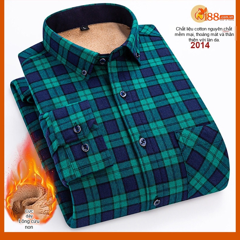 Áo Sơ Mi Nam Ca Rô Lông Cừu Non Cotton Dày Dặn Giữ Ấm Màu Đen, Đỏ, Xanh Dương, Xanh Lá... chi tiết 40