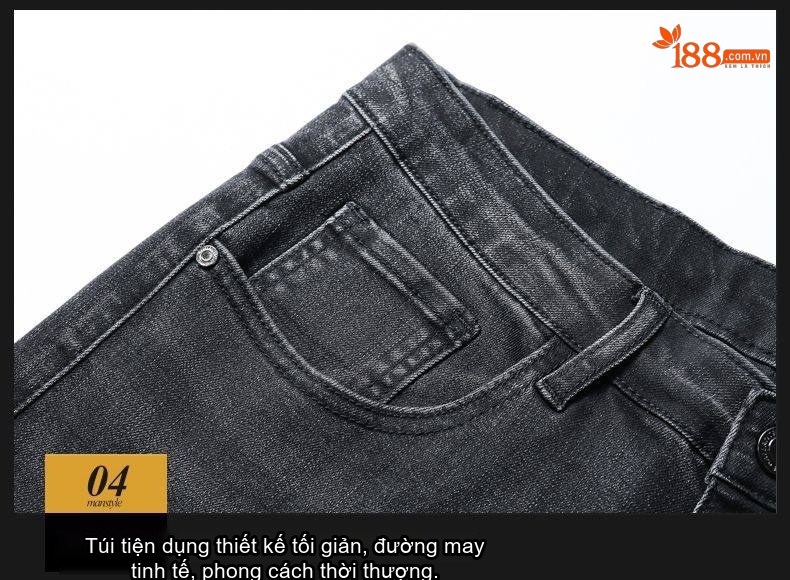 Quần Jean Nam Dáng Suông Vải Cotton Co Giãn Màu Đen Khói chi tiết 36