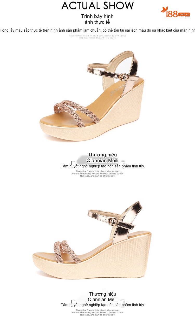 Dép Sandal Nữ Đế Xuồng Quai Hậu Đính Đá Đế Cao 5cm - 6cm Màu Vàng, Đen, Bạc chi tiết 16