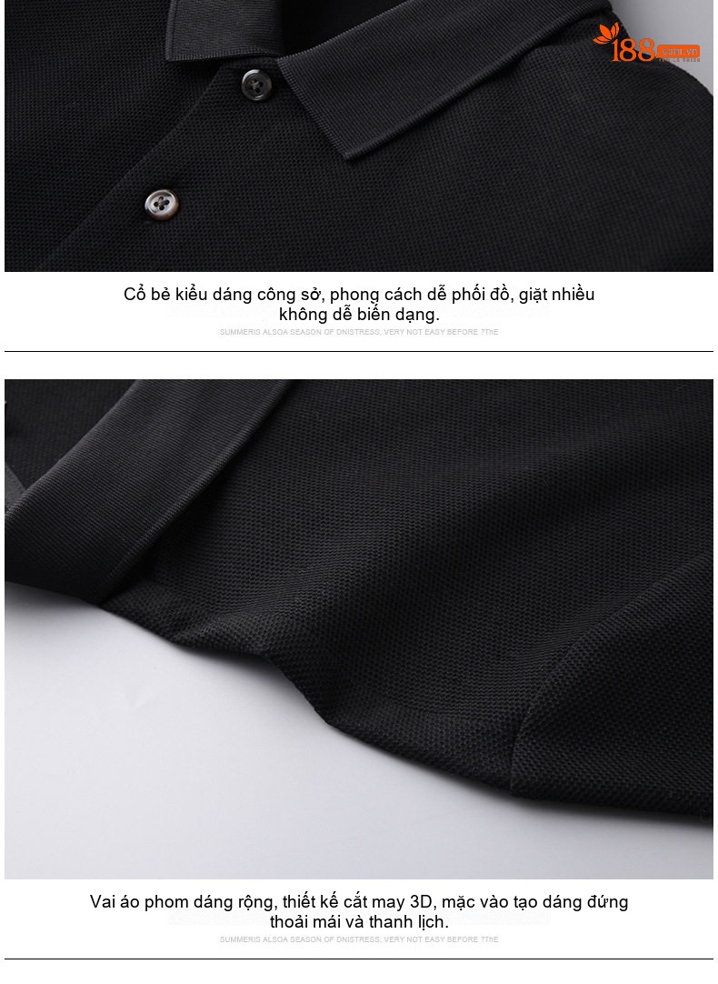 Áo Polo Nam Cotton Tay Ngắn Cổ Bẻ Form Rộng Màu Đen, Xám, Nâu, Xanh Navy chi tiết 20