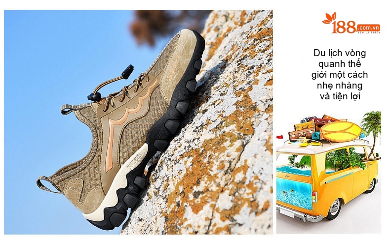 Giày Leo Núi Nam Lưới Thoáng Khí Nhanh Khô Chiều Cao Đế Khoảng 3cm Màu Xám, Đen, Nâu chi tiết 28