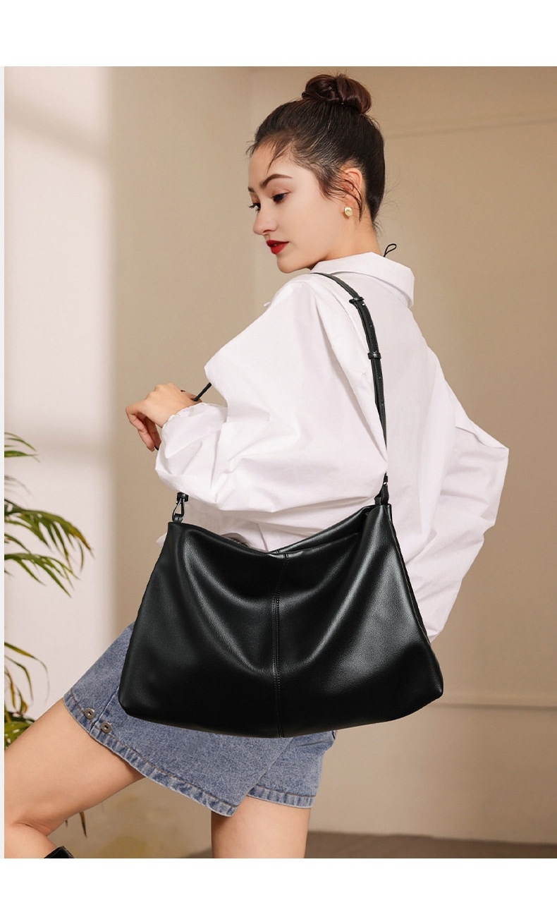 Túi Tote Da Bò Đeo Vai/Xách Tay Phong Cách Thời Trang Thu Đông, Túi Lớn Đựng Đồ Màu Nâu, Đen chi tiết 17