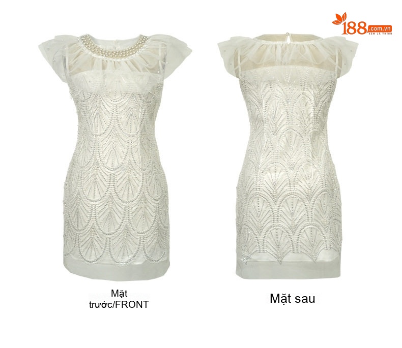 Đầm Dự Tiệc Thiết Kế Tiểu Thư Cổ Tròn Tay Bồng Đính Kim Sa Lấp Lánh Màu Trắng chi tiết 5