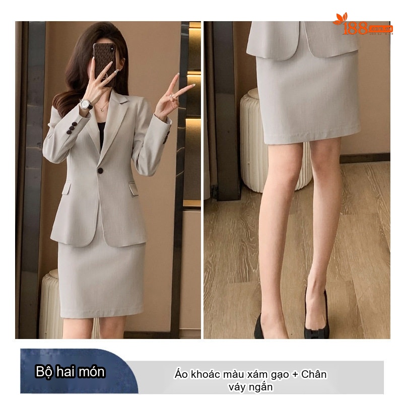 Bộ Vest Nữ Công Sở Dáng Ôm Thanh Lịch Màu Đen, Xám, Xám Gạo, Xanh Than