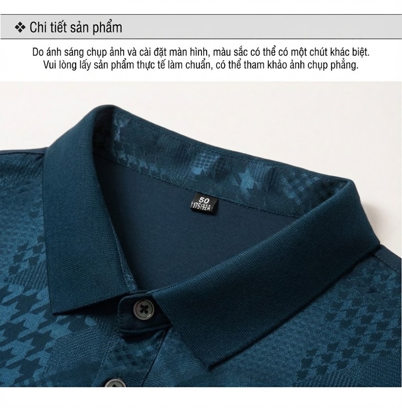 Áo Polo Nam Tay Ngắn Lụa Tơ Tằm Mỏng Nhẹ Họa Tiết Chìm Màu Trắng, Xanh, Đen chi tiết 18