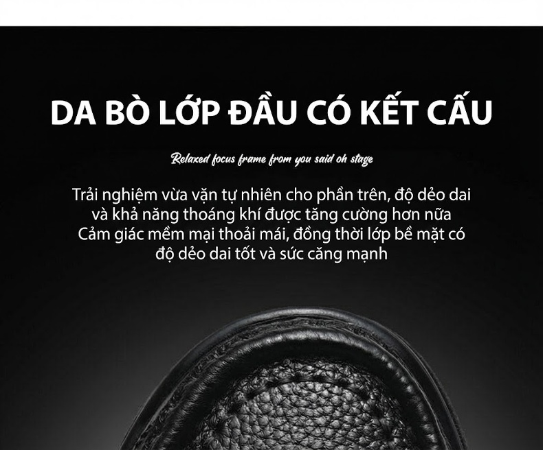 Giày Tây Buộc Dây Nam Da Bóng Chiều Cao Đế Khoảng 4cm Màu Đen chi tiết 7