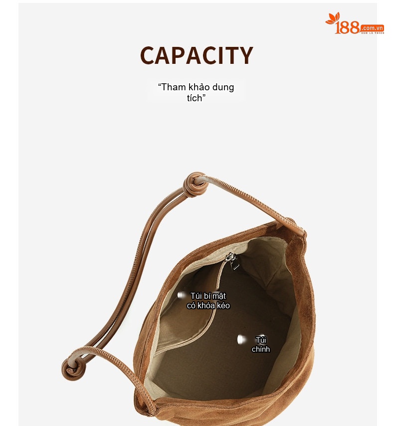Túi Đeo Chéo Nữ Da Thật Suede Túi Xách Tay Mini Da Bò Mờ Phong Cách Thu Đông Màu Nâu, Đen chi tiết 6