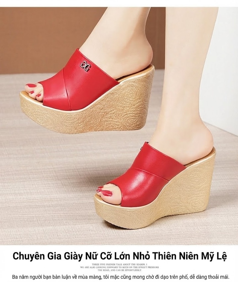 Dép Xuồng Nữ Hở Mũi Da Bóng Chiều Cao Đế 11cm Màu Đen, Đỏ, Trắng, Vàng... chi tiết 13