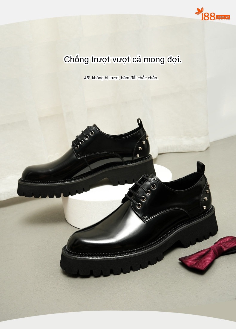 Giày Tây Buộc Dây Nam Da Bóng Đế Cao Khoảng 5cm Đinh Tán Màu Đen, Nâu chi tiết 6