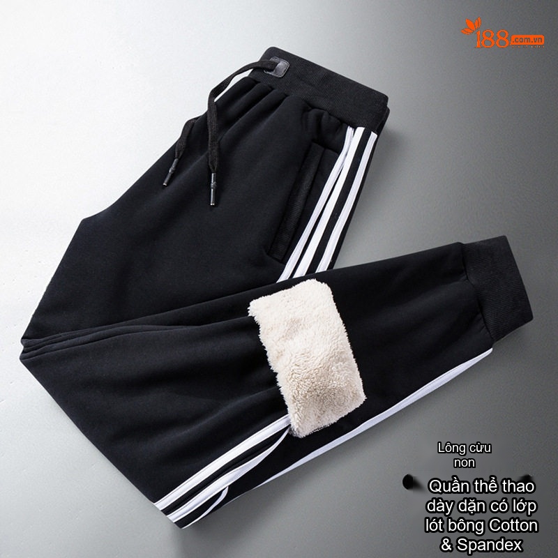 Quần Nỉ Nam Cotton Lông Cừu Non Dày Dặn Lót Lông Giữ Nhiệt Ống Bo Màu Đen, Xám, Be