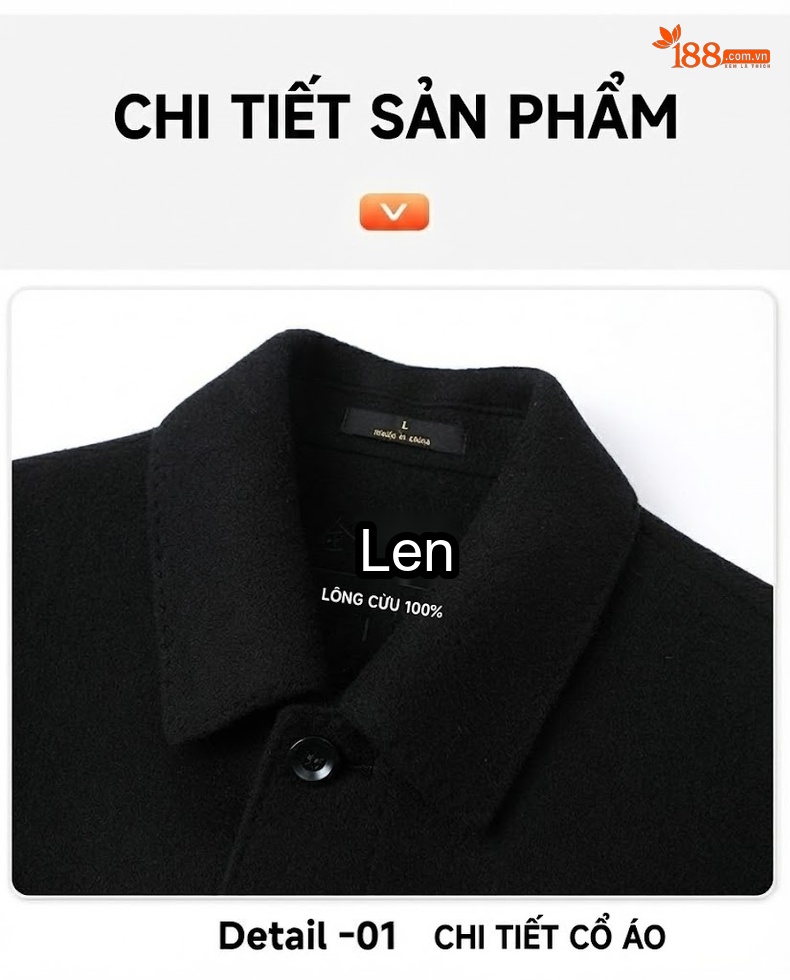 Áo Khoác Dạ Nam 100% Lông Cừu Dáng Ngắn Màu Đen, Nâu chi tiết 24