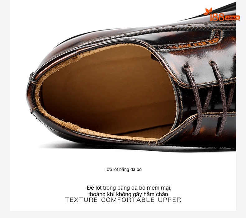 Giày Tây Brogue Nam Da Bò Bóng Chiều Cao Đế Khoảng 4cm Màu Nâu, Đen chi tiết 5