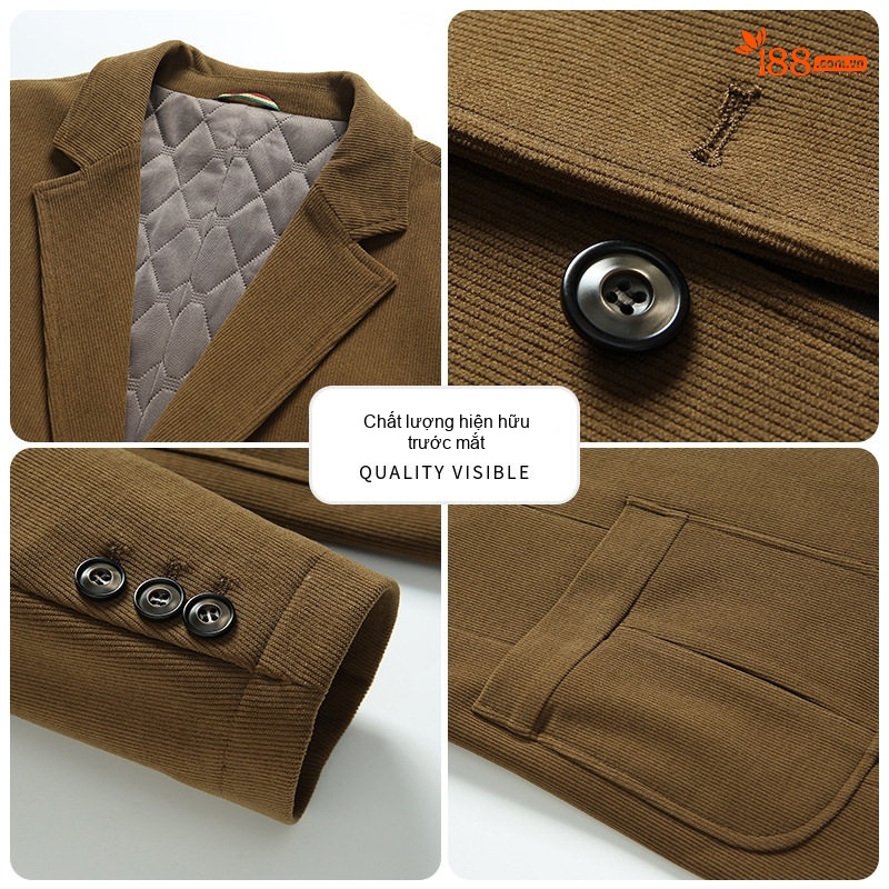 Áo Vest/Blazer Nam Nhung Tăm/Gân Hàn Quốc Form Dáng Ôm Màu Nâu, Đen