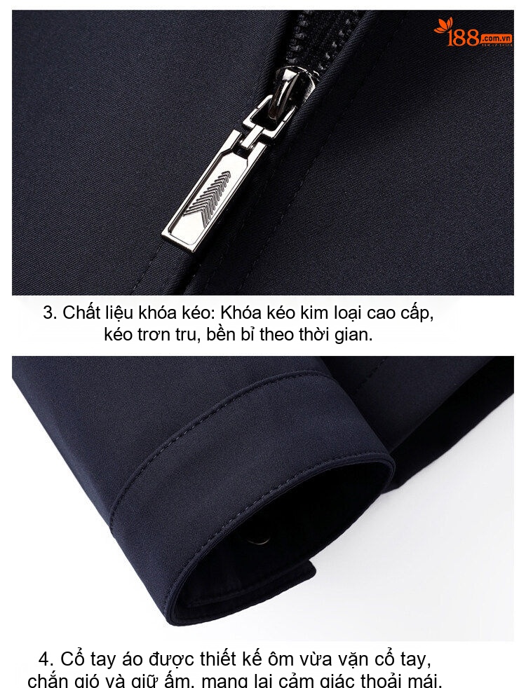 Áo Khoác Nam Cổ Bẻ Khóa Kéo Phong Cách Lịch Lãm Màu Xám, Xanh Navy chi tiết 16