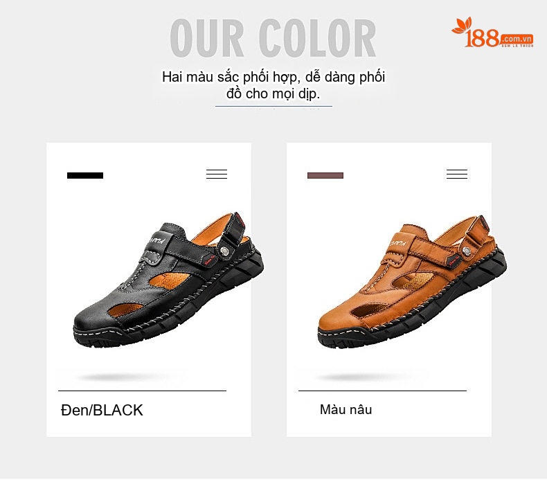 Dép Sandal Nam Da Thật Thoáng Khí Chiều Cao Đế Khoảng 3cm Màu Nâu, Đen chi tiết 5
