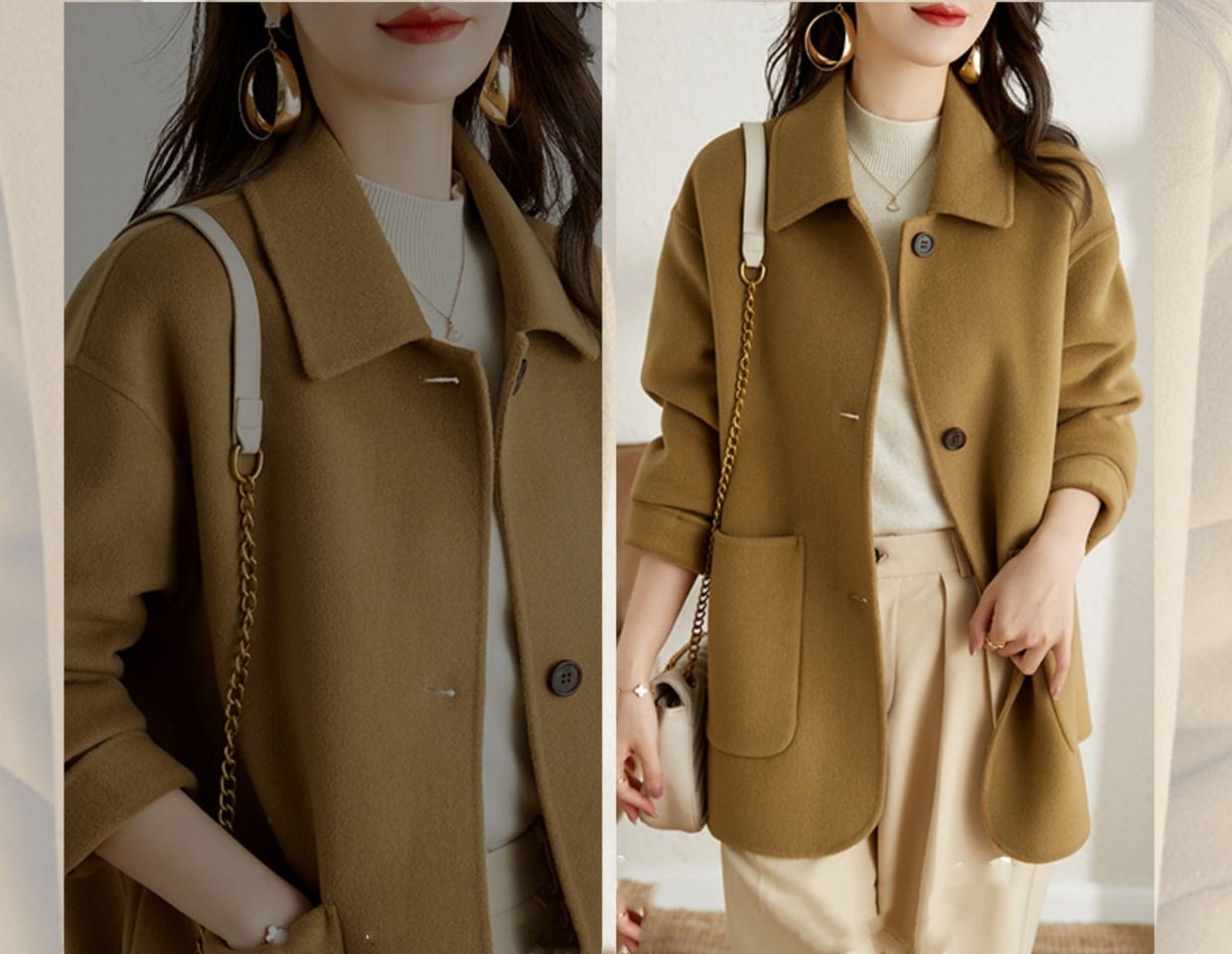 Áo Khoác Nỉ Nữ Dáng Ngắn Cổ Bẻ Màu Nâu Vàng, Đen, Xám chi tiết 4