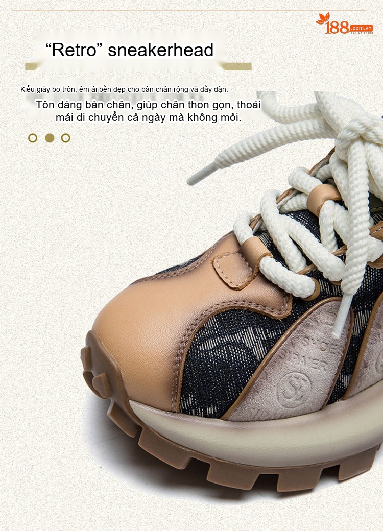 Giày Sneaker Nữ Dây Buộc Đế Dày Phong Cách Retro Chiều Cao Đế Khoảng 5cm Màu Nâu, Đen chi tiết 4