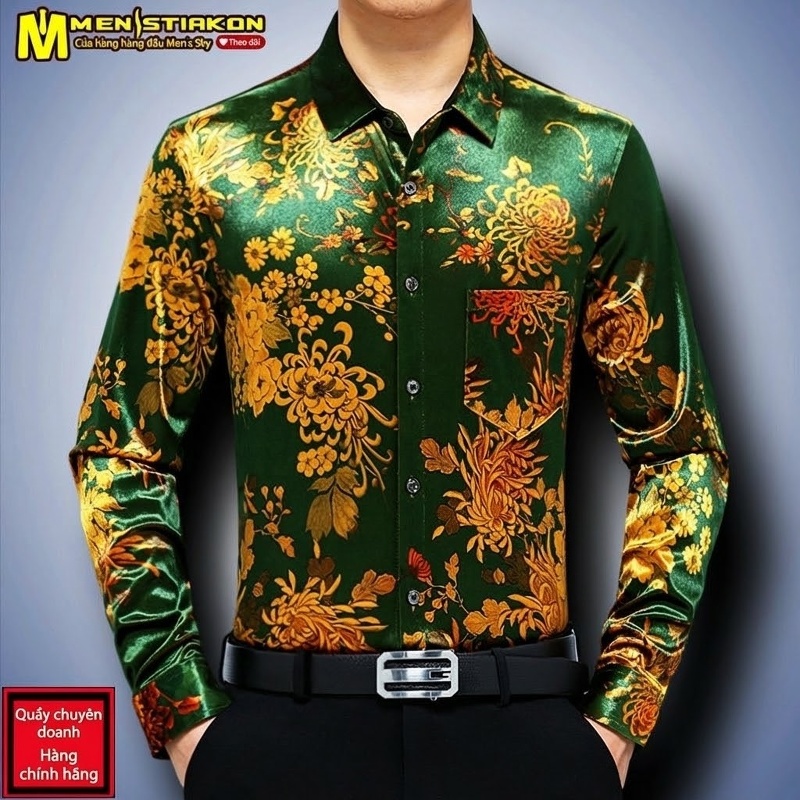 Áo Sơ Mi Nhung Dài Tay Trung Niên Lót Nhung Dày Dặn Màu Đen, Đỏ, Xanh Lá