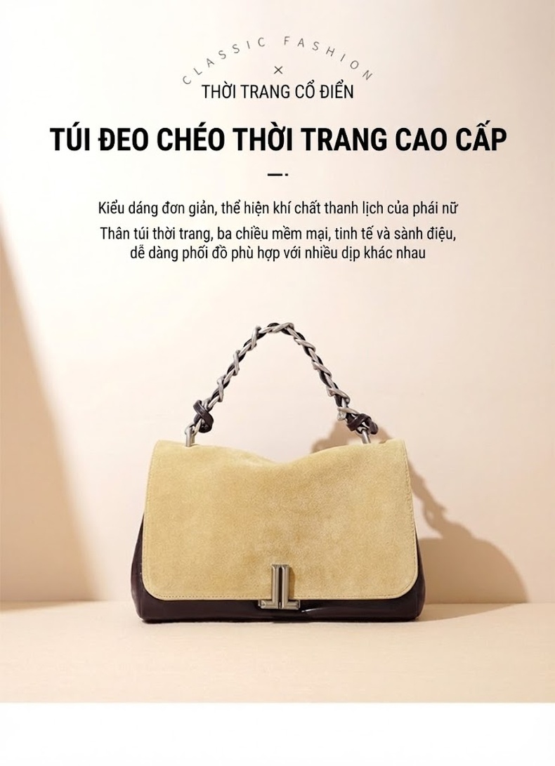 Túi Đeo Vai Nữ Da Mờ Màu Nâu, Vàng, Đen chi tiết 1