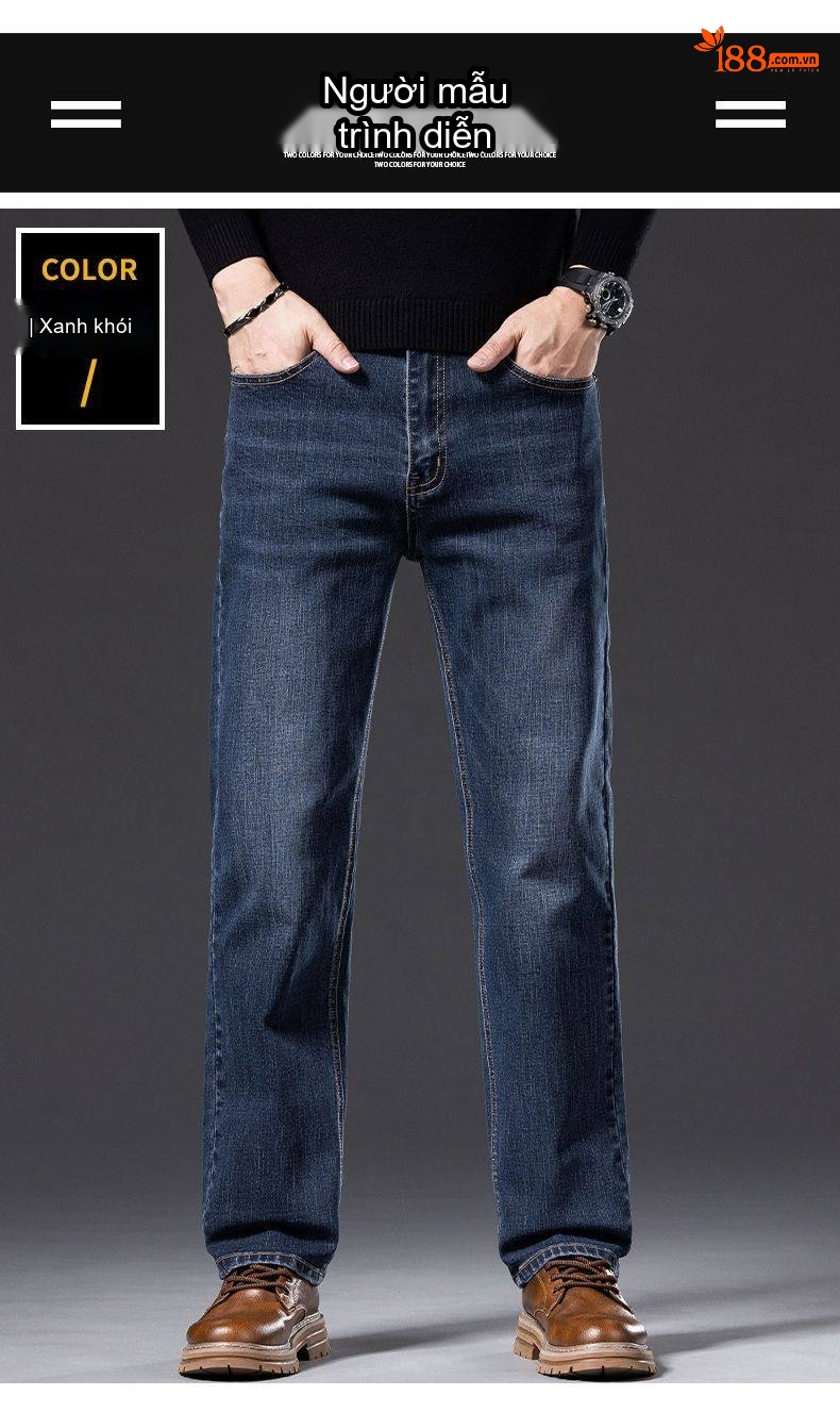Quần Jean Nam Ống Đứng Cotton Dáng Rộng Co Giãn Thoải Mái Màu Xanh, Đen chi tiết 13
