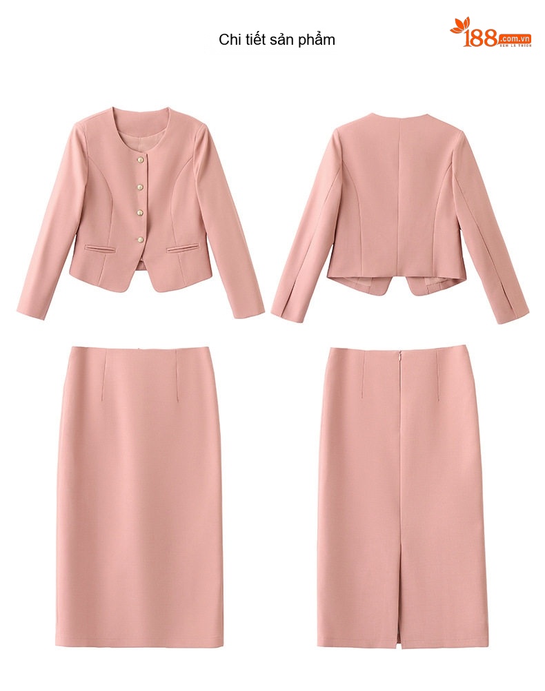 Set Bộ Vest Nữ Áo Blazer Tay Lỡ Chân Váy Bút Chì Công Sở Thanh Lịch Màu Hồng, Xanh, Xám chi tiết 32