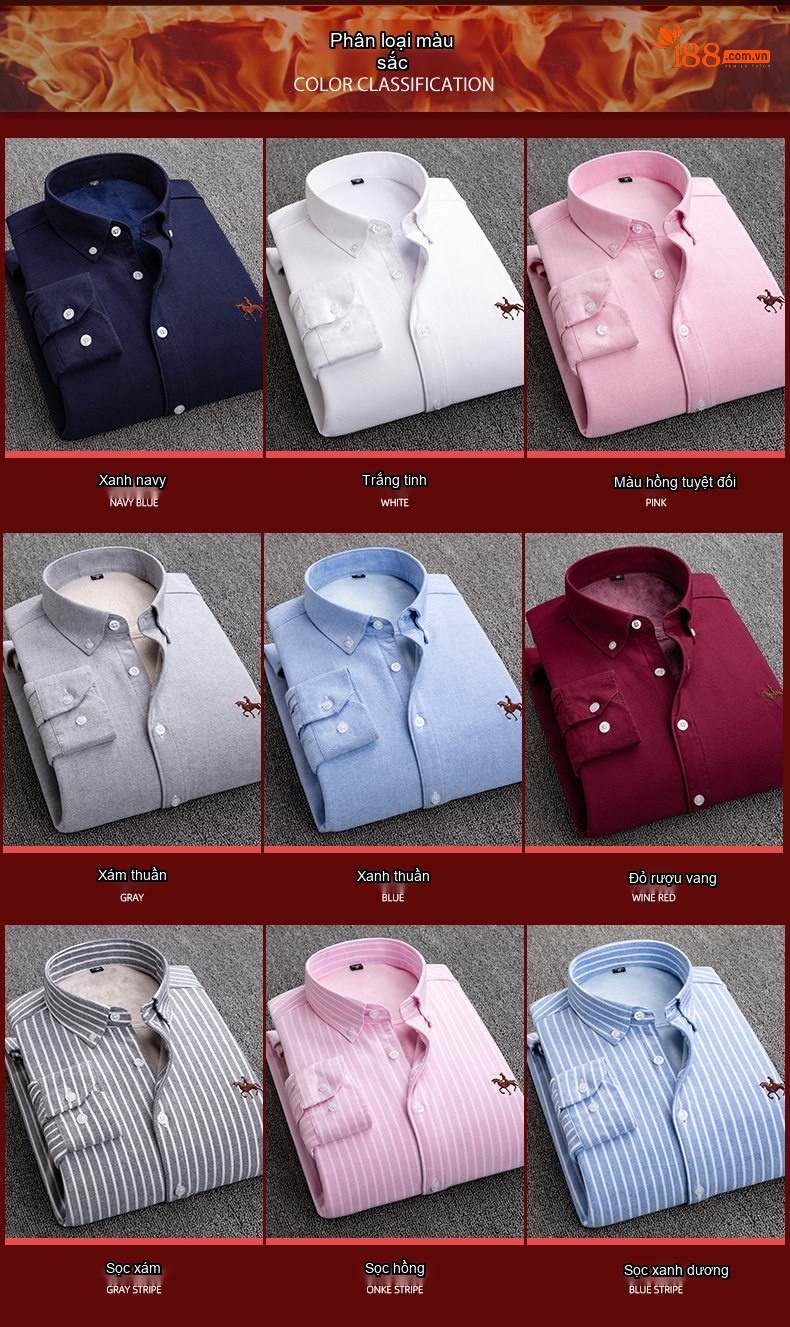 Áo Sơ Mi Dài Tay Nam Cotton Oxford Lót Lông Dày Dặn Giữ Ấm Màu Trắng, Hồng, Xanh Dương, Xám... chi tiết 6