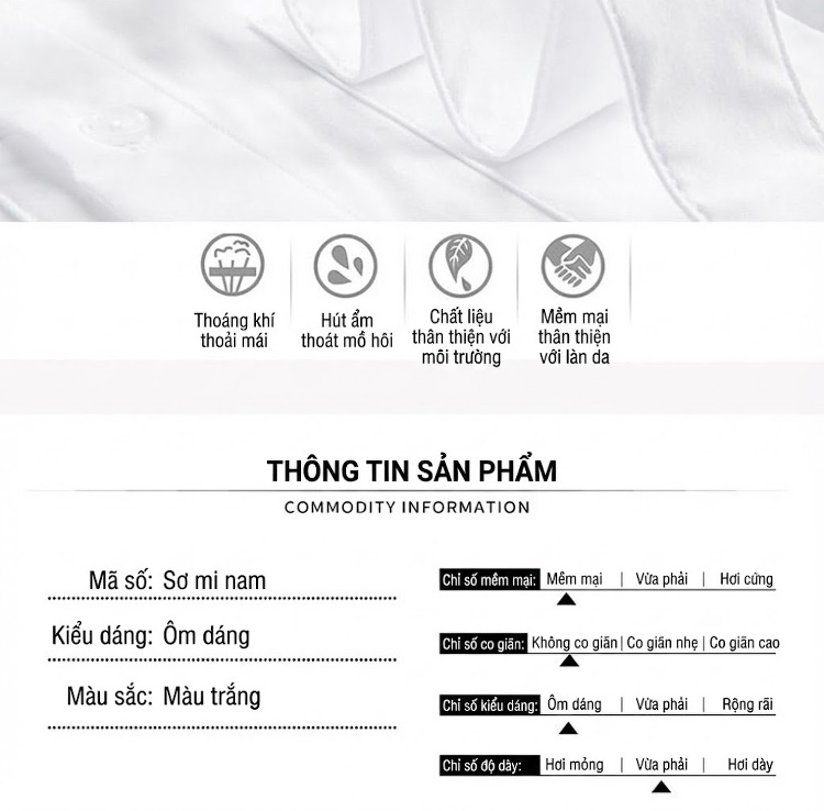 Áo Sơ Mi Nam Tay Dài Túi Hộp Phối Vải Thắt Nơ Màu Trắng chi tiết 5