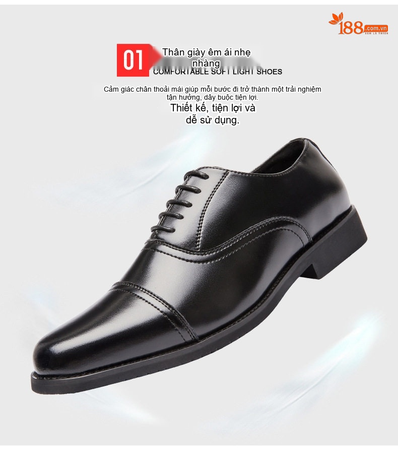 Giày Tây Buộc Dây Nam Da Bóng Chiều Cao Đế Khoảng 3cm Màu Đen, Nâu chi tiết 6