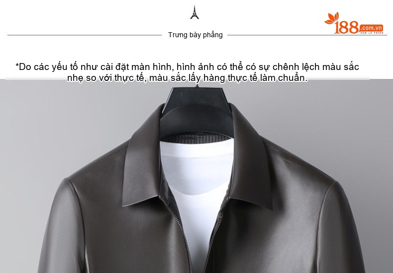 Áo Khoác Da Cừu Nam Cổ Bẻ Khóa Kéo Phong Cách Doanh Nhân Màu Đen, Nâu chi tiết 8