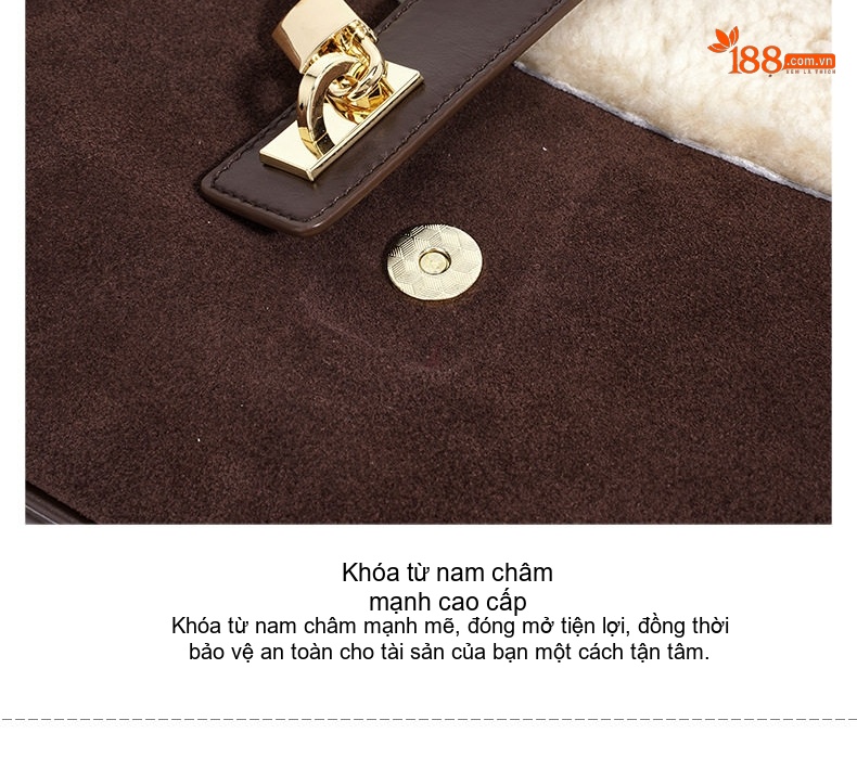 Túi Xách Tay/Đeo Chéo Nữ Lông Cừu Non Phối Nỉ Dáng Tròn Màu Nâu, Đen, Họa Tiết Da Báo chi tiết 10