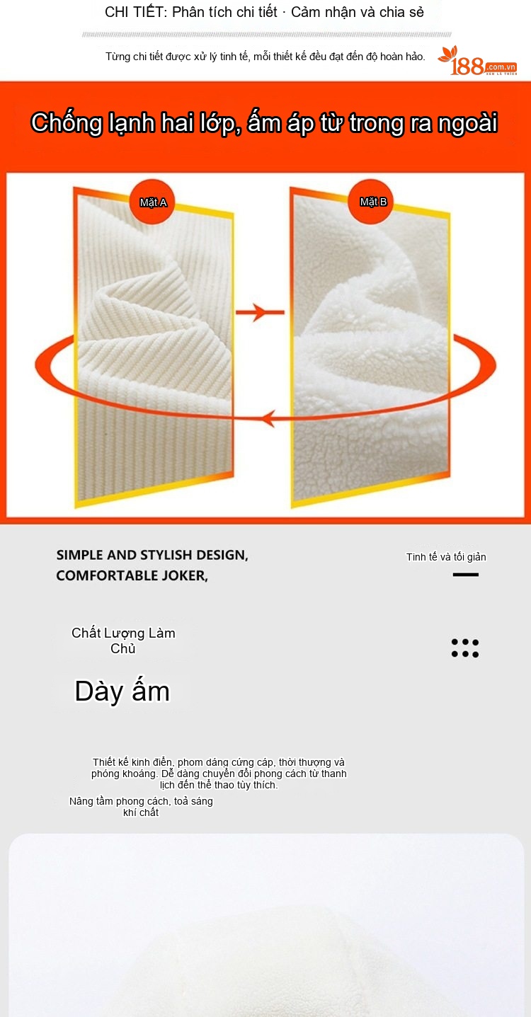 Áo Khoác Cotton Lót Lông Cừu Non Có Mũ Trùm Đầu Dáng Rộng Nam Nữ Màu Đen, Xanh, Tím, Kem... chi tiết 6