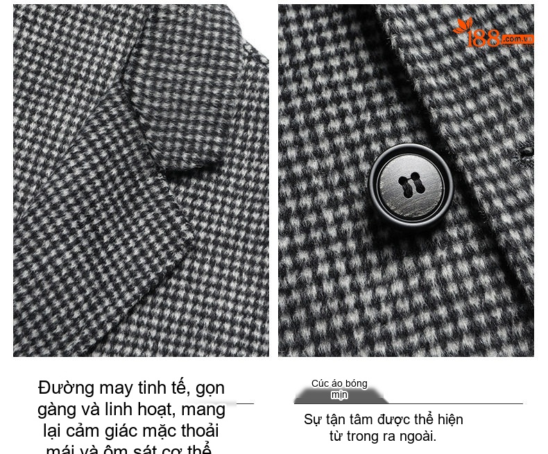 Áo Vest Nam Hai Mặt Dáng Ôm Họa Tiết Kẻ Houndstooth Lông Cừu Màu Nâu, Xám, Xanh Navy, Xám Đậm... chi tiết 14