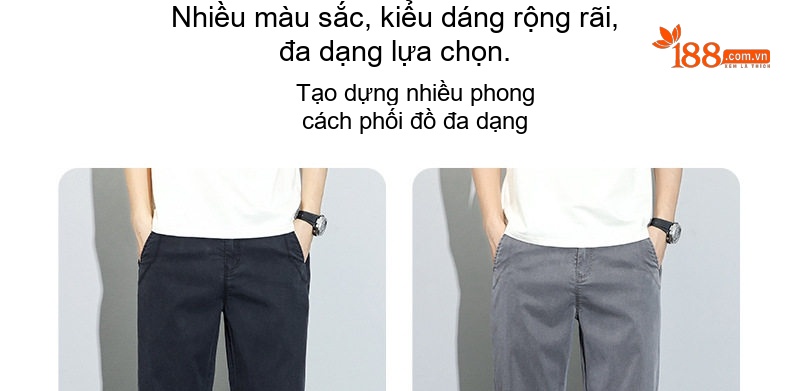 Quần Dài Nam Tencel Lụa Lyocell Mỏng Mát Chống Nhăn Dáng Suông Màu Xanh Lam, Đen, Xám chi tiết 11