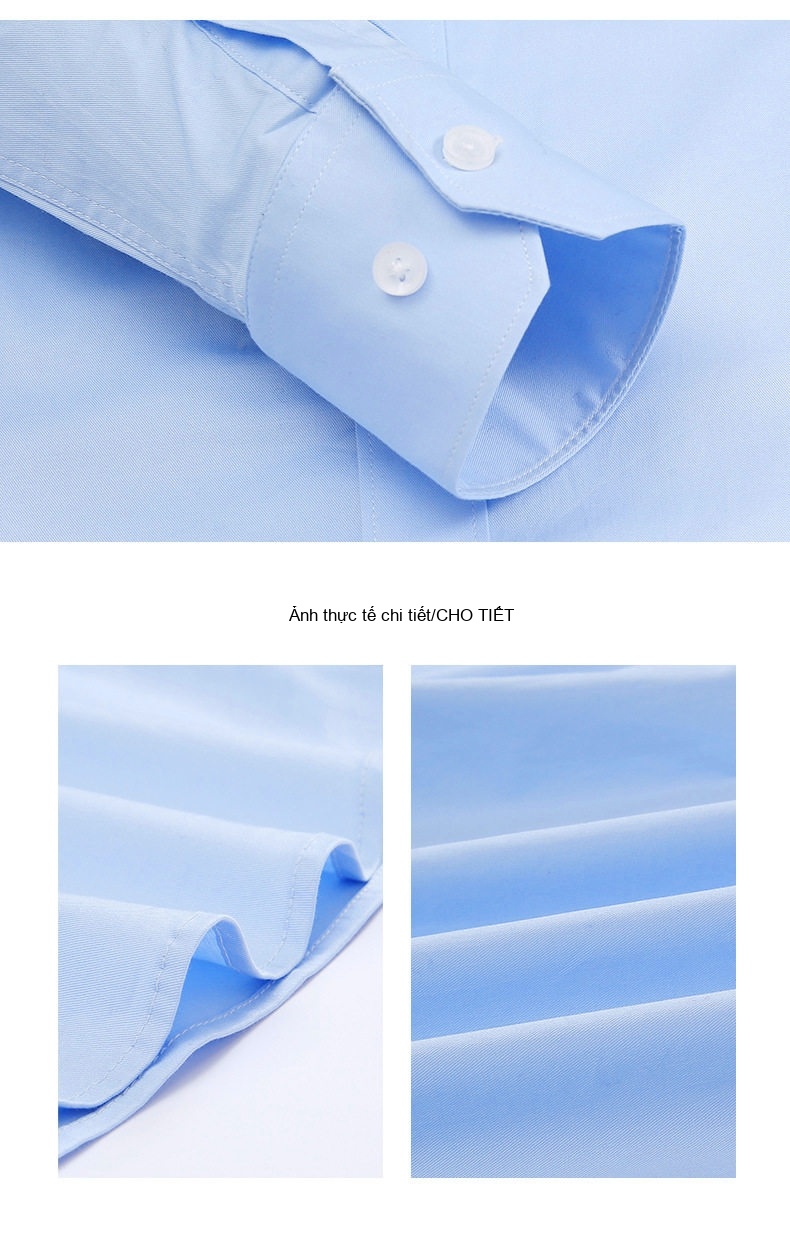 Áo Sơ Mi Dài Tay Nam Cotton Chống Nhăn Ôm Dáng Màu Trắng, Xanh chi tiết 5