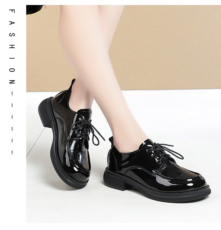 Giày Oxford Nữ Da Bóng Buộc Dây Phong Cách Anh Quốc Chiều Cao Đế Khoảng 4cm Màu Đen chi tiết 5