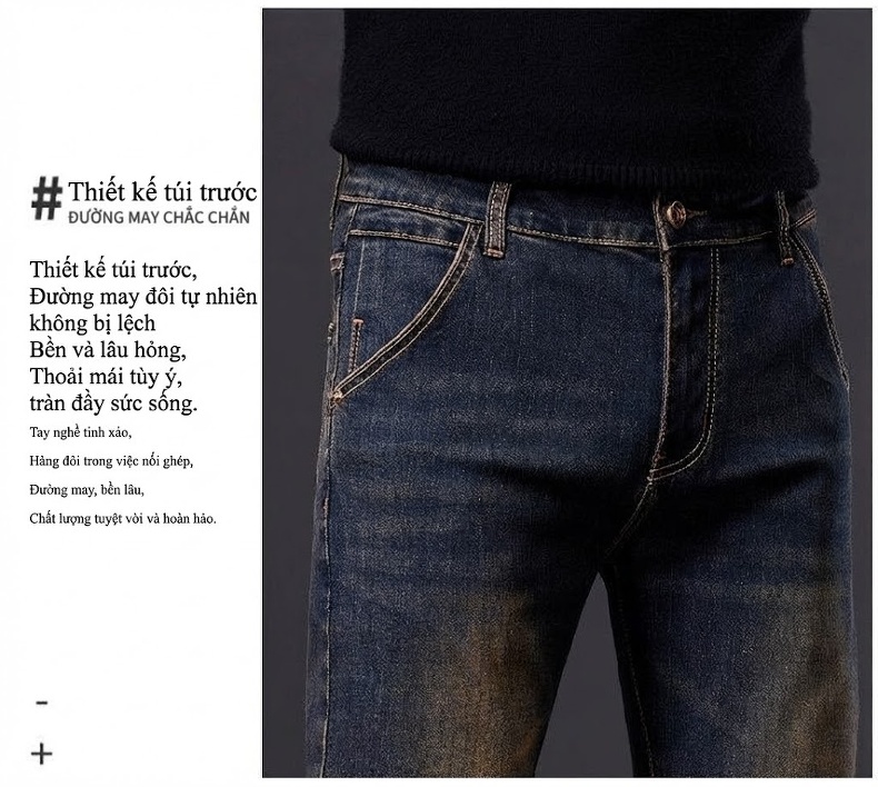 Quần Jean Nam Ống Đứng Vừa Vặn Phong Cách Retro Vải Denim Màu Xanh Dương chi tiết 24