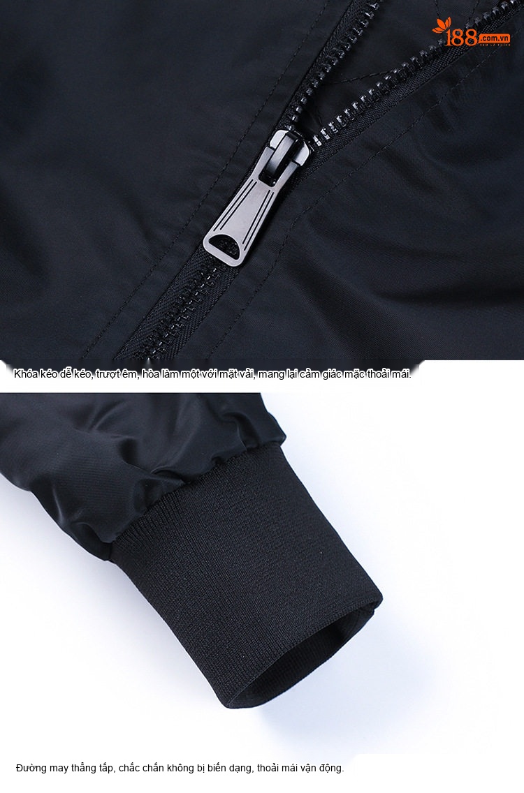 Áo Khoác Bomber Nam Cổ Trụ Phi Công MA1 Bề Mặt Bóng Màu Xanh Rêu, Đen chi tiết 10