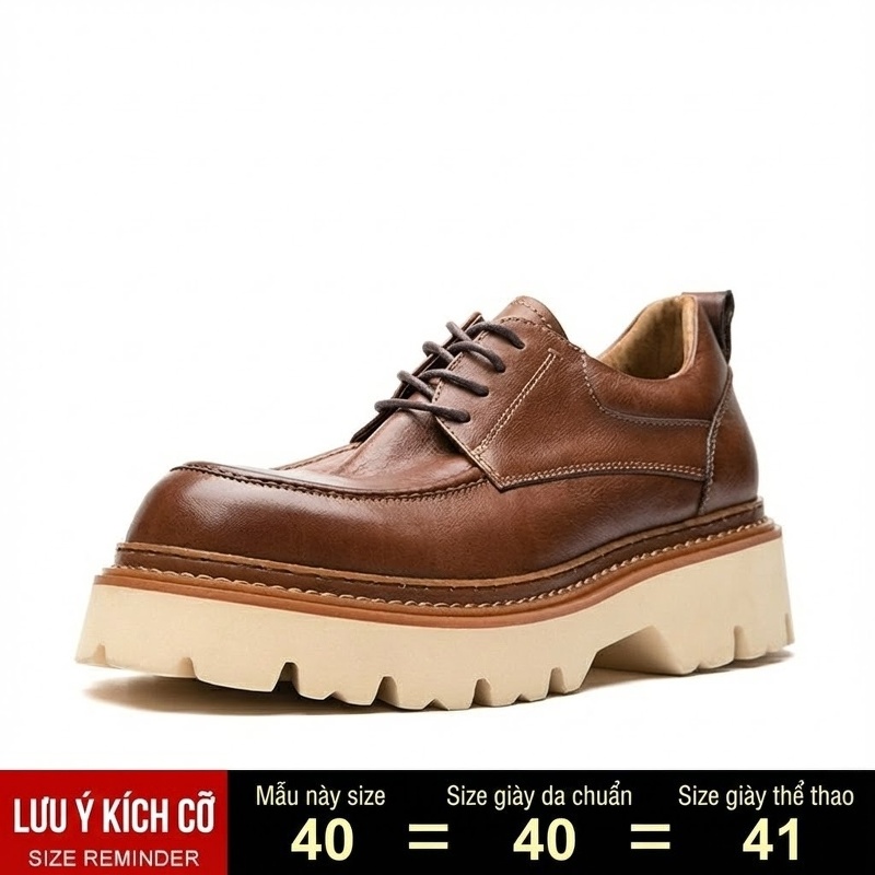 Giày Tây Buộc Dây Nam Da Bò Chiều Cao Đế Khoảng 5cm Màu Nâu, Đen