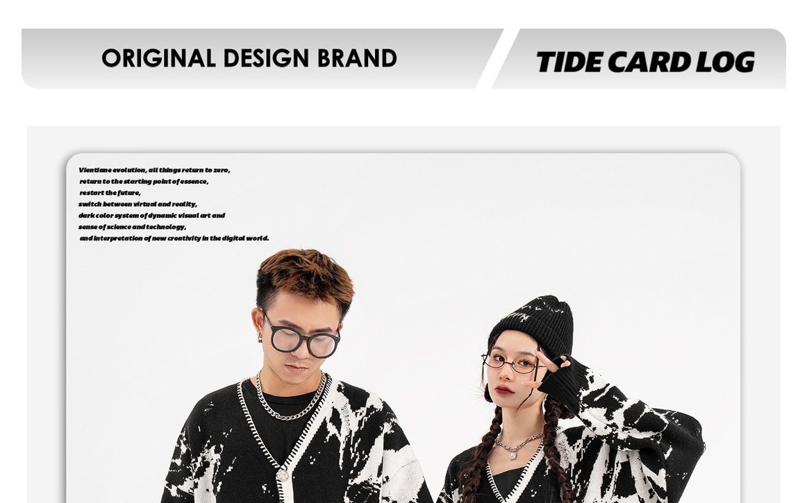 Áo Khoác Cardigan Nam Nữ Dệt Kim Họa Tiết Loang Lổ Phong Cách Đường Phố Màu Đen Trắng chi tiết 1