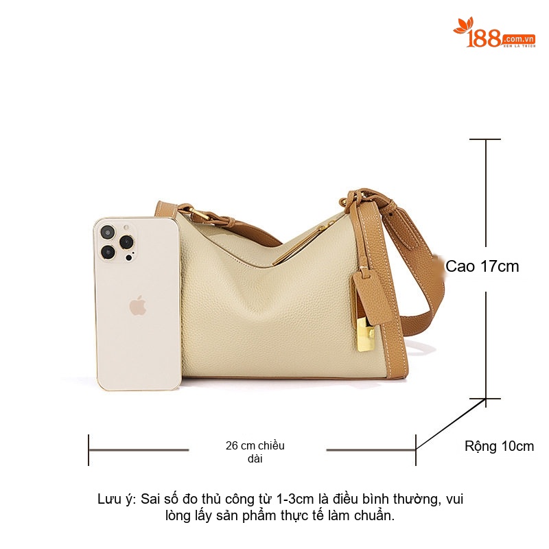 Túi Đeo Vai/Đeo Chéo Nữ Da Bò Cao Cấp Thiết Kế Pillow Bag Màu Trắng Ngà, Xanh Ngọc