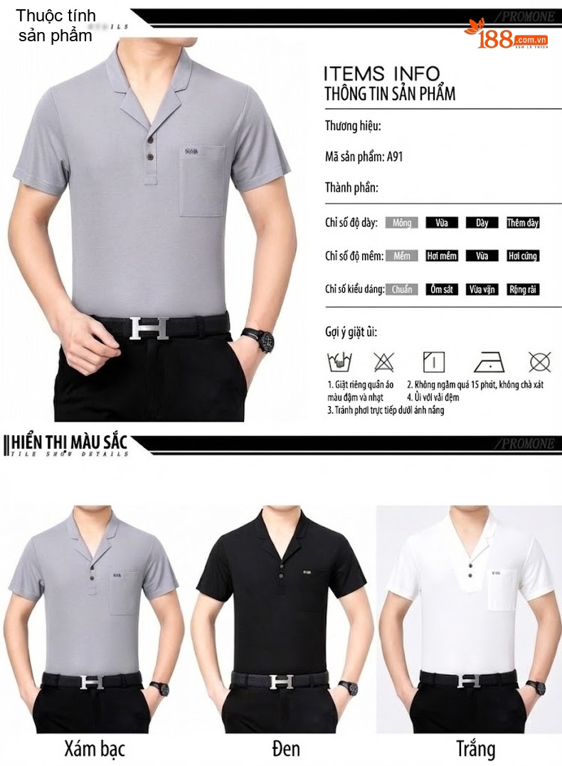 Áo Thun Cộc Tay Nam Lụa Tằm Tằm Không Cần Là Áo Trung Niên Cổ chữ Vest Màu Đen, Trắng, Xám chi tiết 4