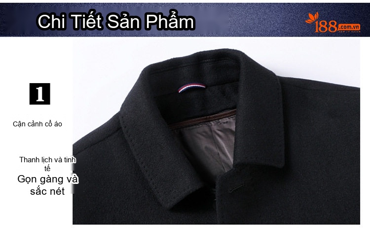 Áo Khoác Dạ Nam Lót Lông Vũ Dày Ấm Áp Màu Đen chi tiết 9