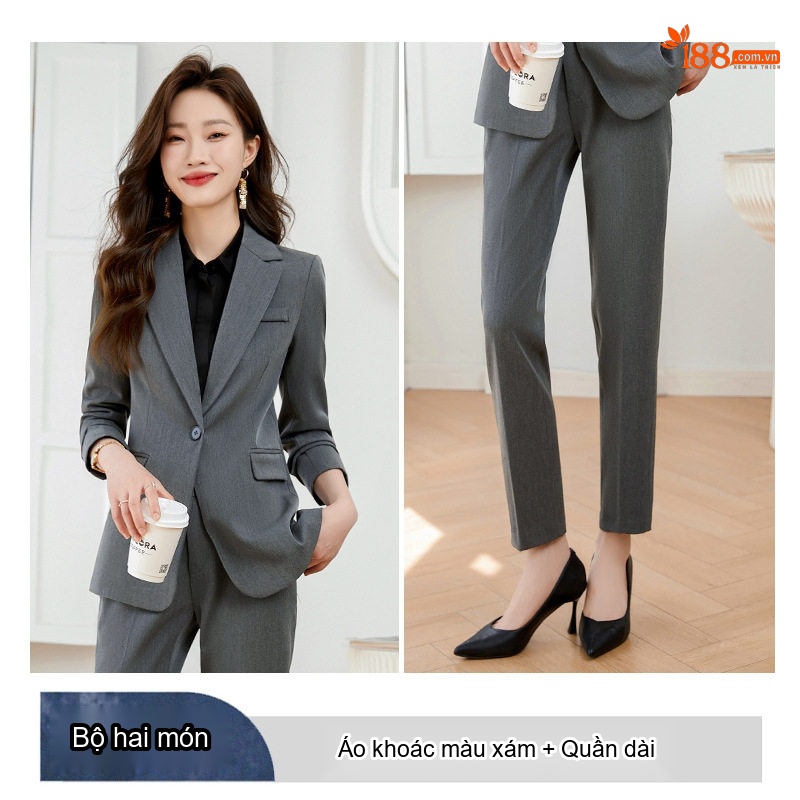 Bộ Vest Nữ Công Sở Dáng Ôm Thanh Lịch Màu Đen, Xám, Xám Gạo, Xanh Than