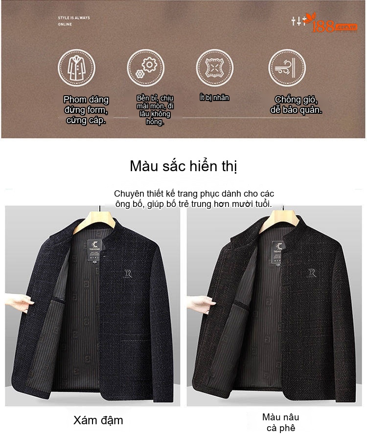 Áo Khoác Bố Cúc Trung Niên Nam Mùa Thu Chất Liệu Tuyết Ni Nhẹ Nhàng Màu Đen chi tiết 20